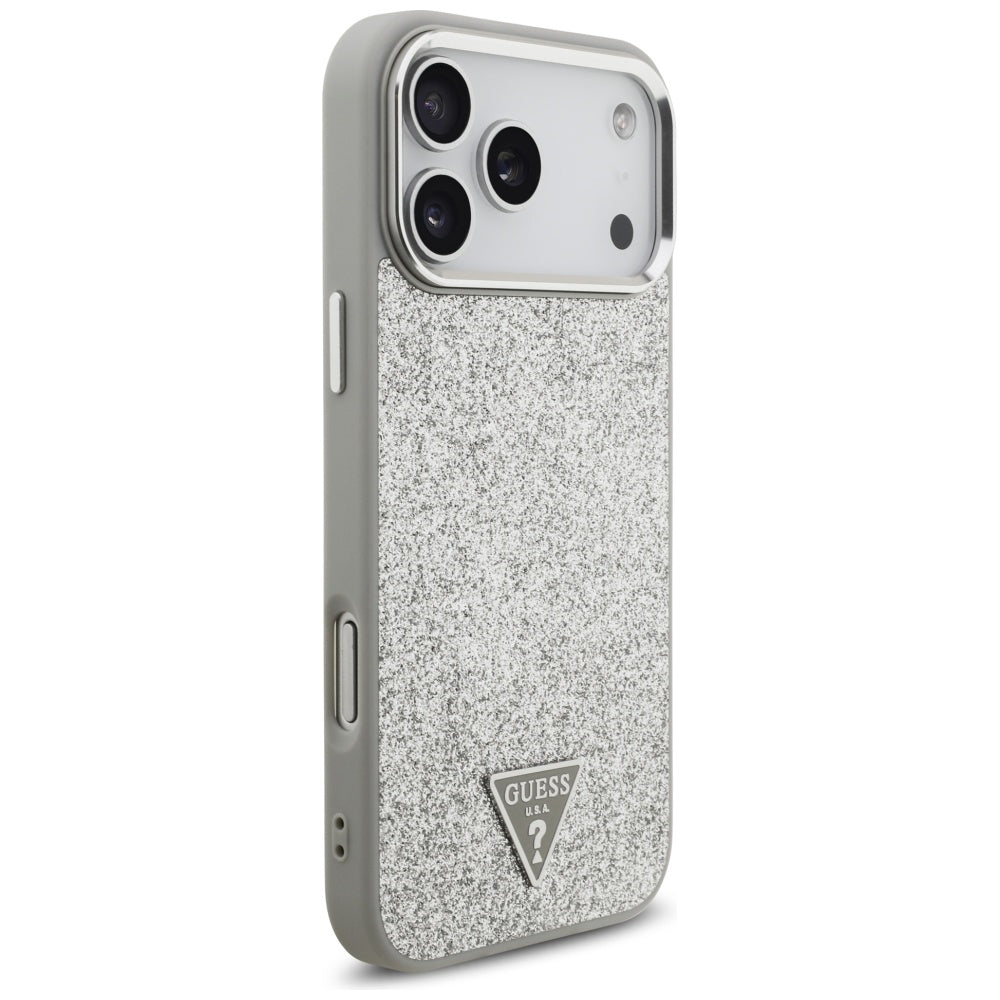 Futrola MagSafe za Apple iPhone 17 Pro Max, Guess, Glitter Triangle Logo, Srebrna