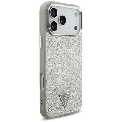 Futrola MagSafe za Apple iPhone 17 Pro Max, Guess, Glitter Triangle Logo, Srebrna