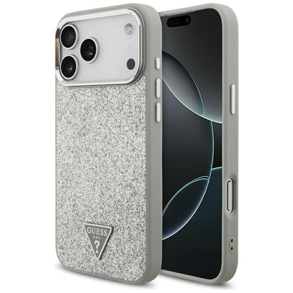 Futrola MagSafe za Apple iPhone 17 Pro Max, Guess, Glitter Triangle Logo, Srebrna