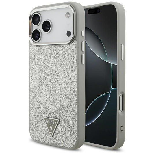 Futrola MagSafe za Apple iPhone 17 Pro Max, Guess, Glitter Triangle Logo, Srebrna