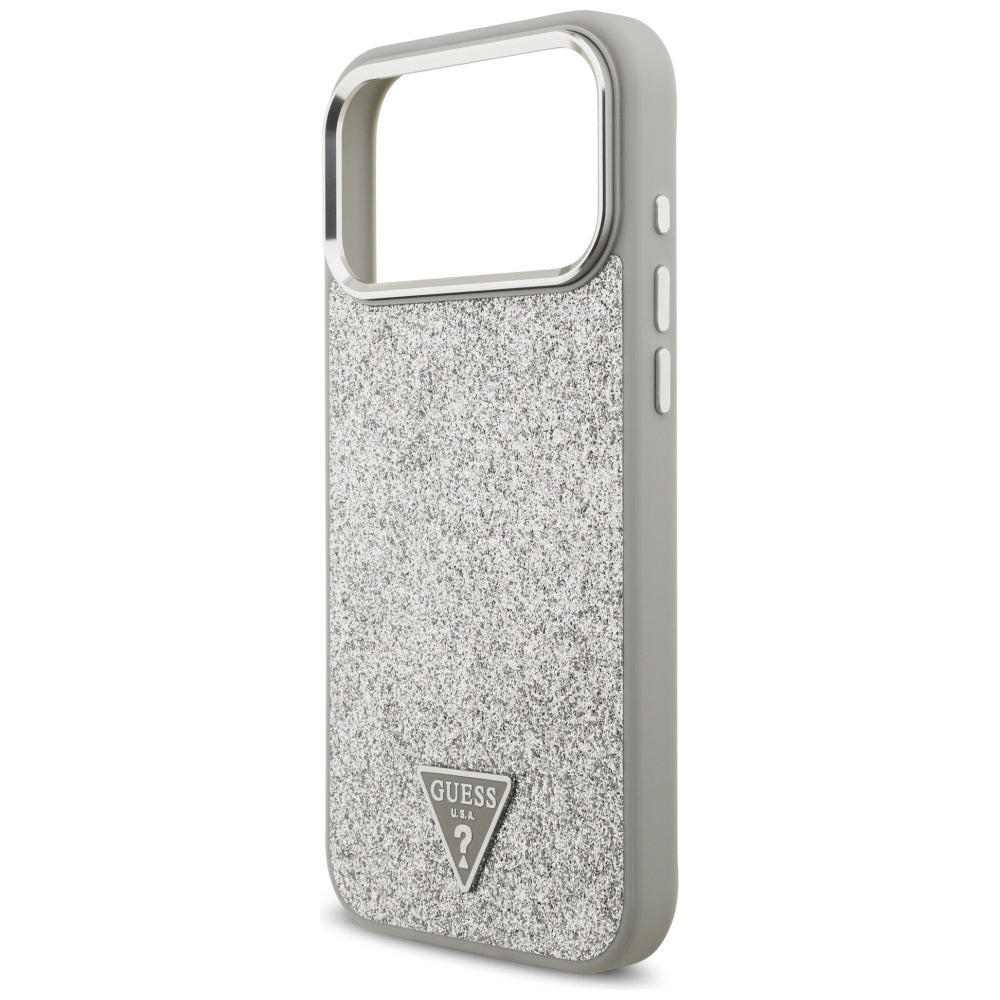Futrola MagSafe za Apple iPhone 17 Pro Max, Guess, Glitter Triangle Logo, Srebrna