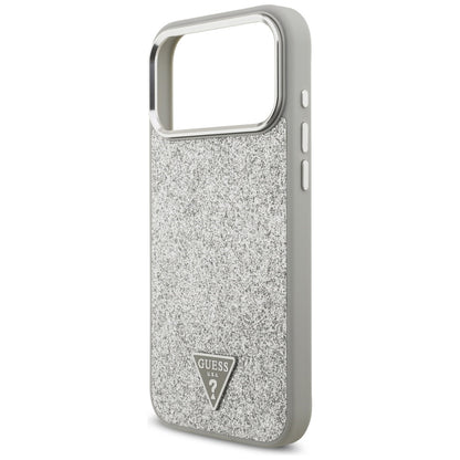 Futrola MagSafe za Apple iPhone 17 Pro Max, Guess, Glitter Triangle Logo, Srebrna