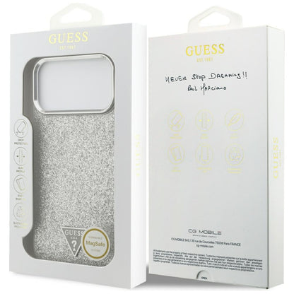 Futrola MagSafe za Apple iPhone 17 Pro Max, Guess, Glitter Triangle Logo, Srebrna
