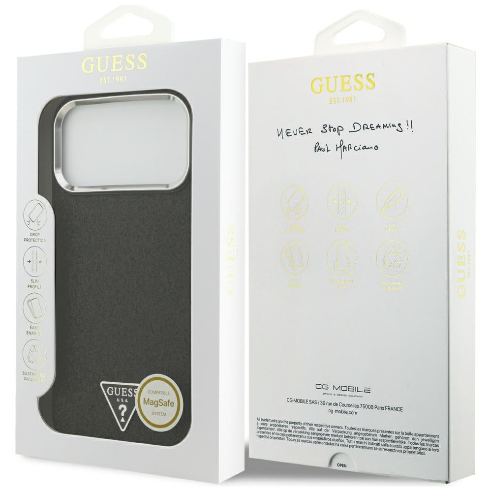 Futrola MagSafe za Apple iPhone 17 Pro Max, Guess, Glitter Triangle Logo, Crna