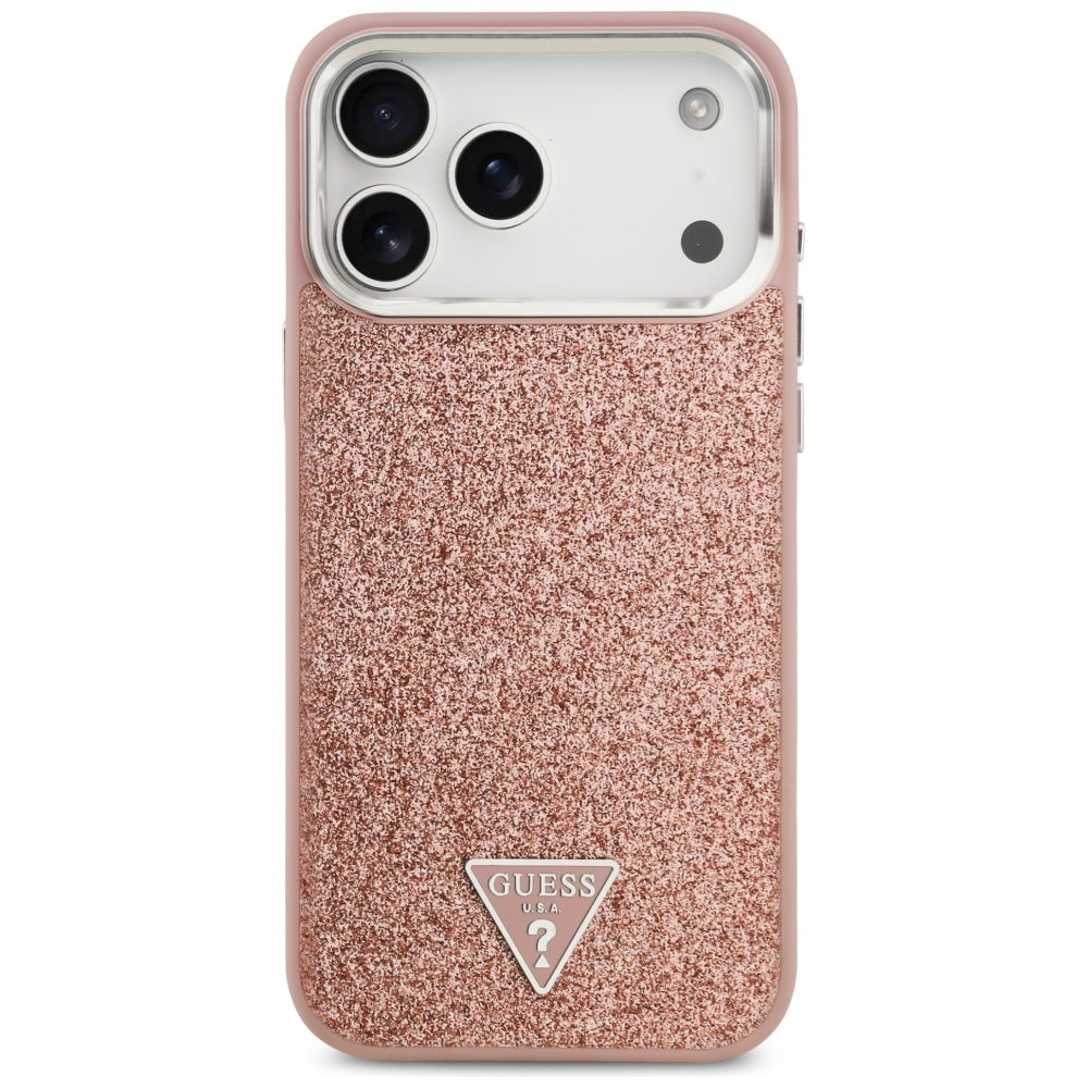 MagSafe futrola za Apple iPhone 17 Pro Max, Guess, Glitter Triangle Logo, Roza