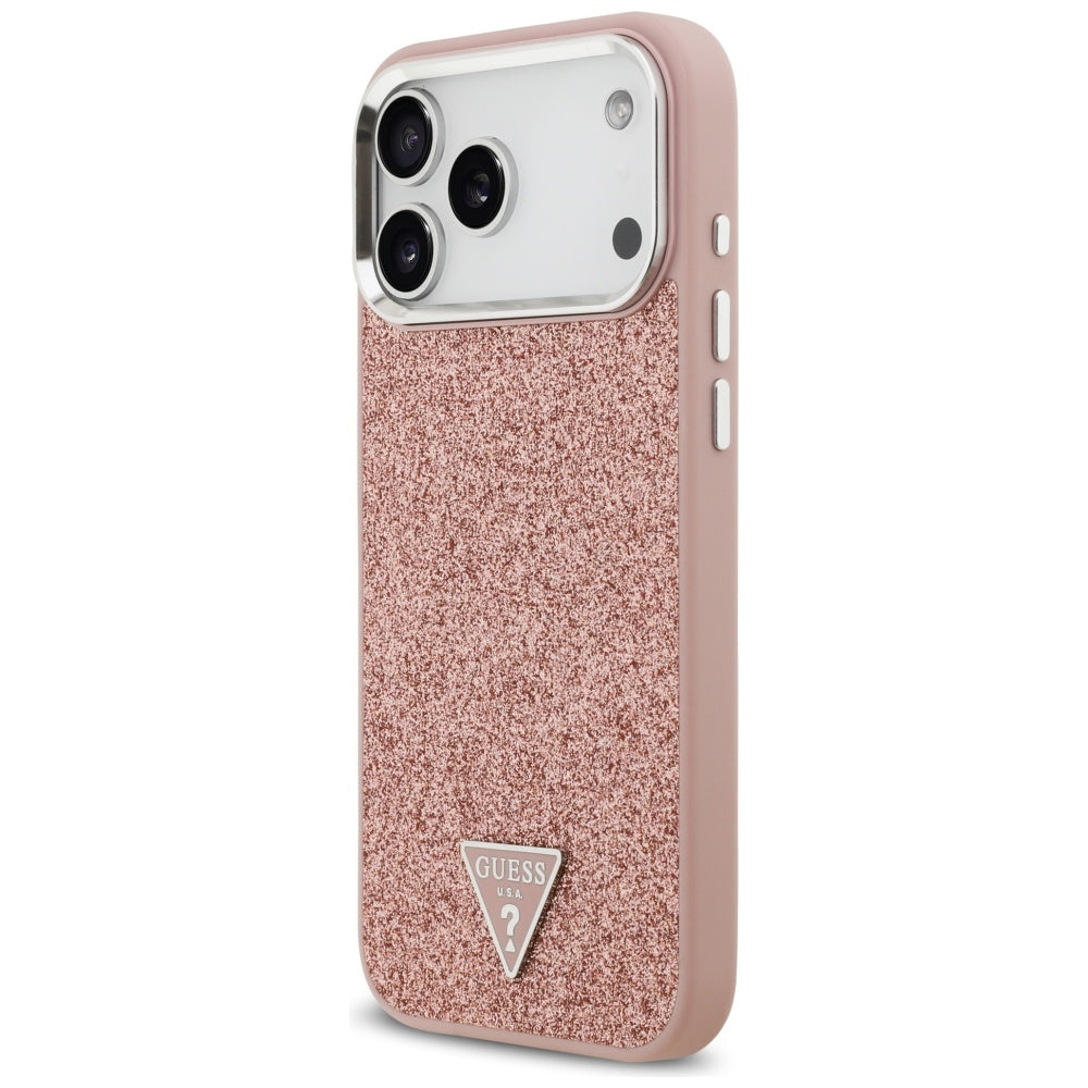 MagSafe futrola za Apple iPhone 17 Pro Max, Guess, Glitter Triangle Logo, Roza
