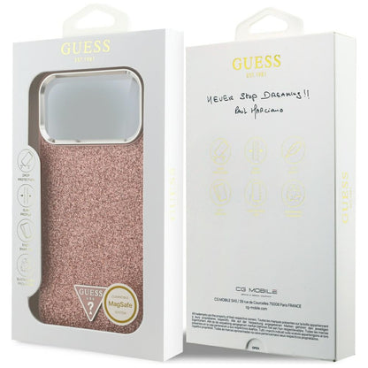 MagSafe futrola za Apple iPhone 17 Pro Max, Guess, Glitter Triangle Logo, Roza