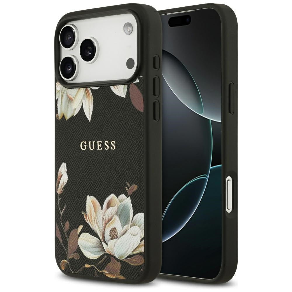 MagSafe futrola za Apple iPhone 17 Pro Max, Guess, Grained Flowers, Crna