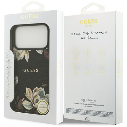 MagSafe futrola za Apple iPhone 17 Pro Max, Guess, Grained Flowers, Crna