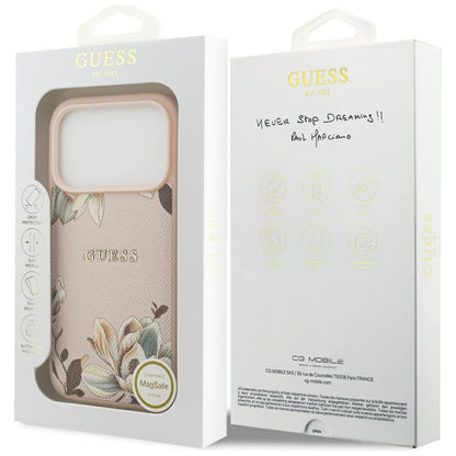 Futrola MagSafe za Apple iPhone 17 Pro Max, Guess, Grained Flowers, Roza