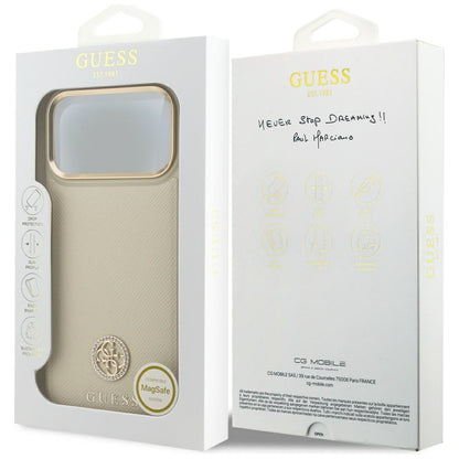 MagSafe futrola za Apple iPhone 17 Pro Max, Guess, Grained Strass Logo, Bež