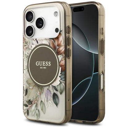 Futrola MagSafe za Apple iPhone 17 Pro Max, Guess, IML Flower & Tonal Circle, Smeđa