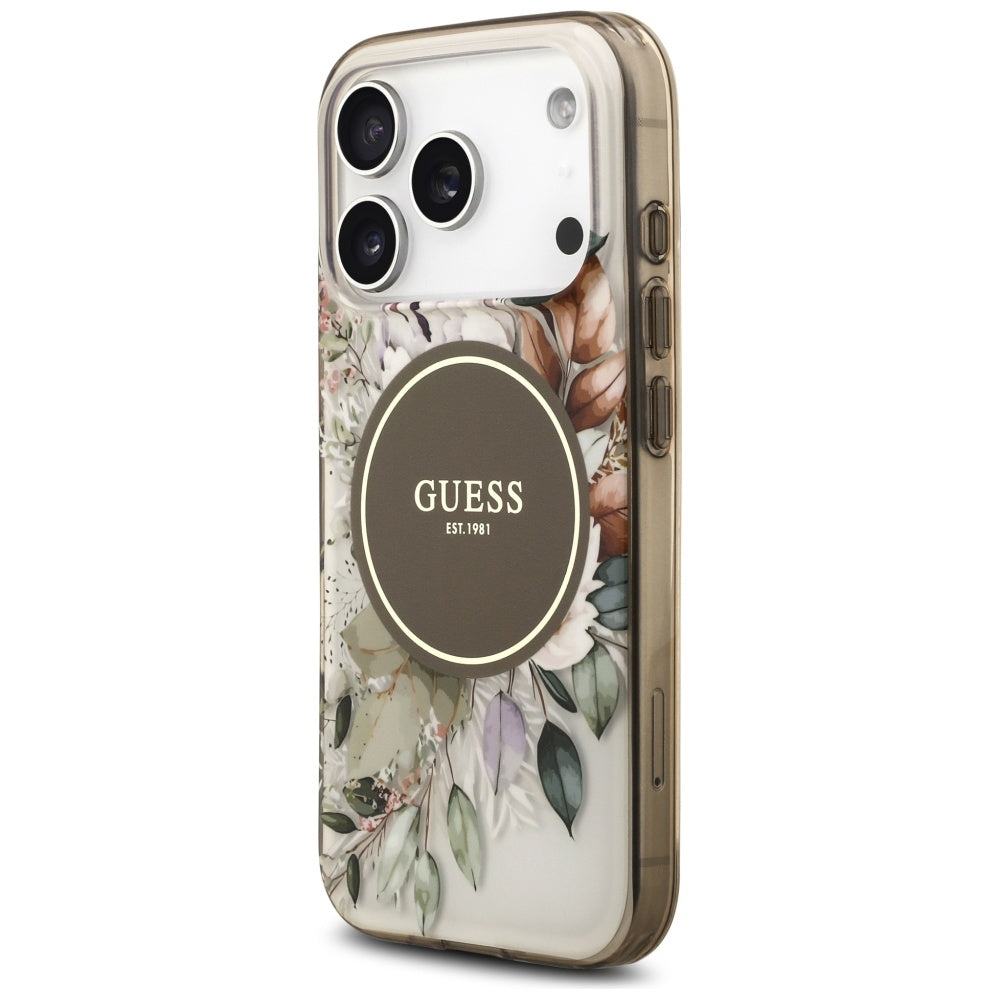 Futrola MagSafe za Apple iPhone 17 Pro Max, Guess, IML Flower & Tonal Circle, Smeđa