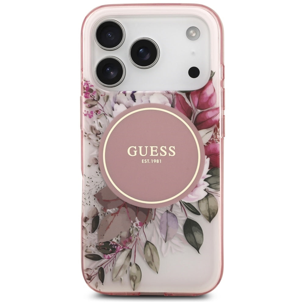Futrola MagSafe za Apple iPhone 17 Pro Max, Guess, IML Flower & Tonal Circle, Roza