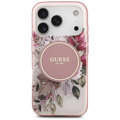 Futrola MagSafe za Apple iPhone 17 Pro Max, Guess, IML Flower & Tonal Circle, Roza