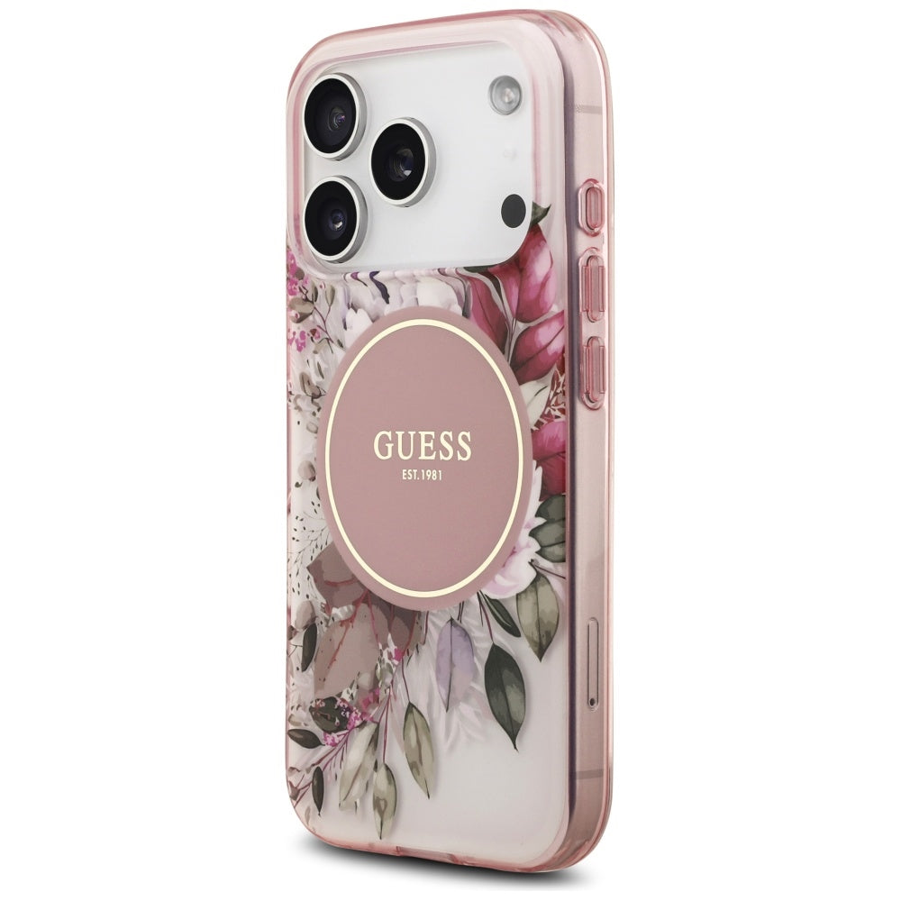 Futrola MagSafe za Apple iPhone 17 Pro Max, Guess, IML Flower & Tonal Circle, Roza