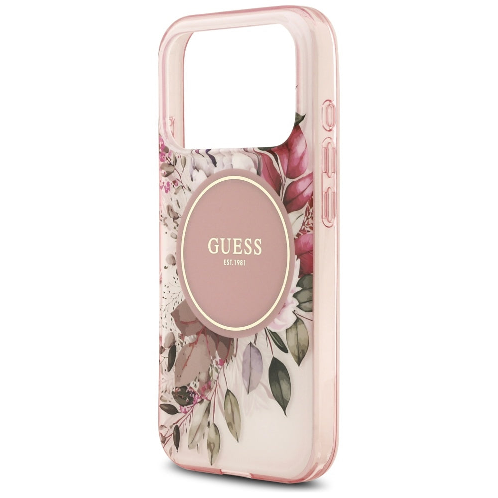 Futrola MagSafe za Apple iPhone 17 Pro Max, Guess, IML Flower & Tonal Circle, Roza