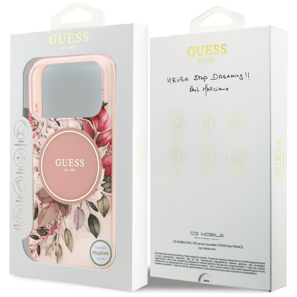 Futrola MagSafe za Apple iPhone 17 Pro Max, Guess, IML Flower & Tonal Circle, Roza