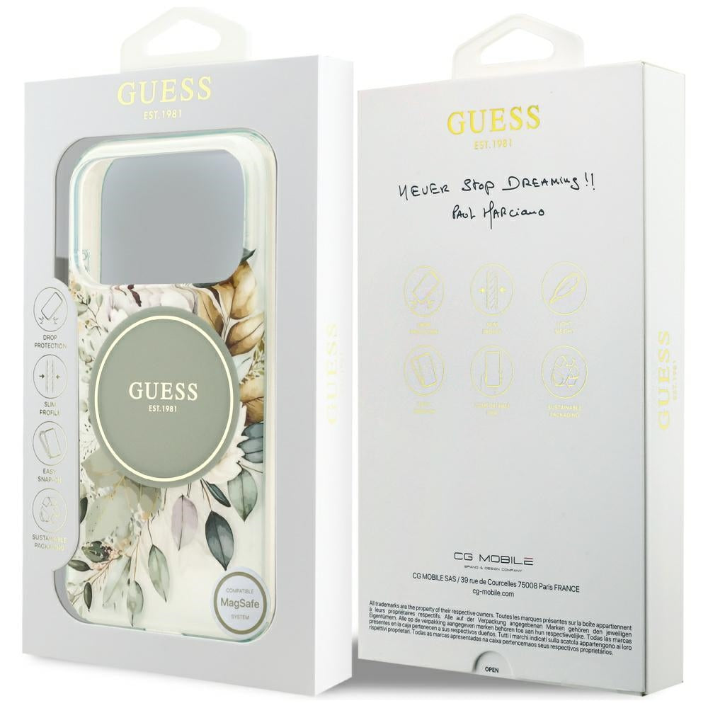 Futrola MagSafe za Apple iPhone 17 Pro Max, Guess, IML Flower & Tonal Circle, Zelena