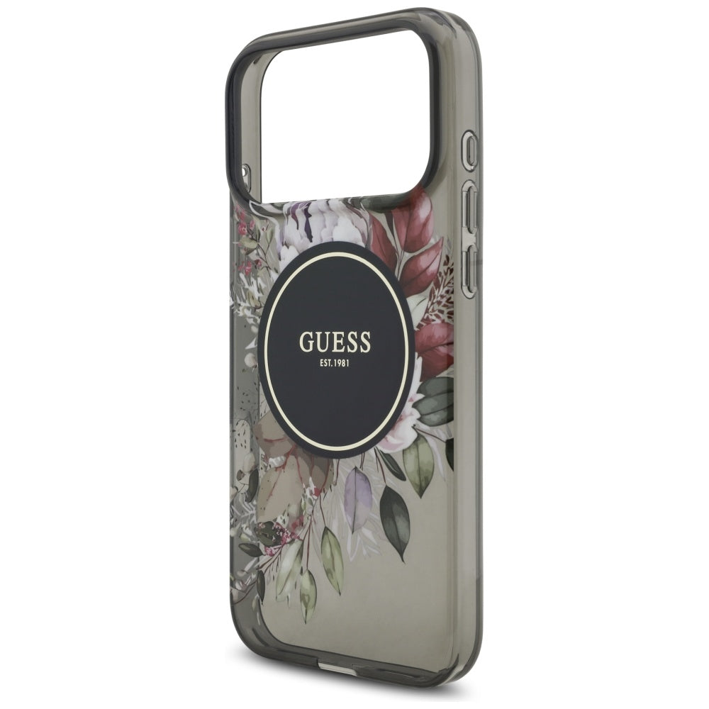 MagSafe futrola za Apple iPhone 17 Pro Max, Guess, IML Flowers with Pearl Strap, Crna