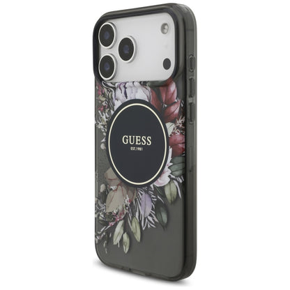 MagSafe futrola za Apple iPhone 17 Pro Max, Guess, IML Flowers with Pearl Strap, Crna