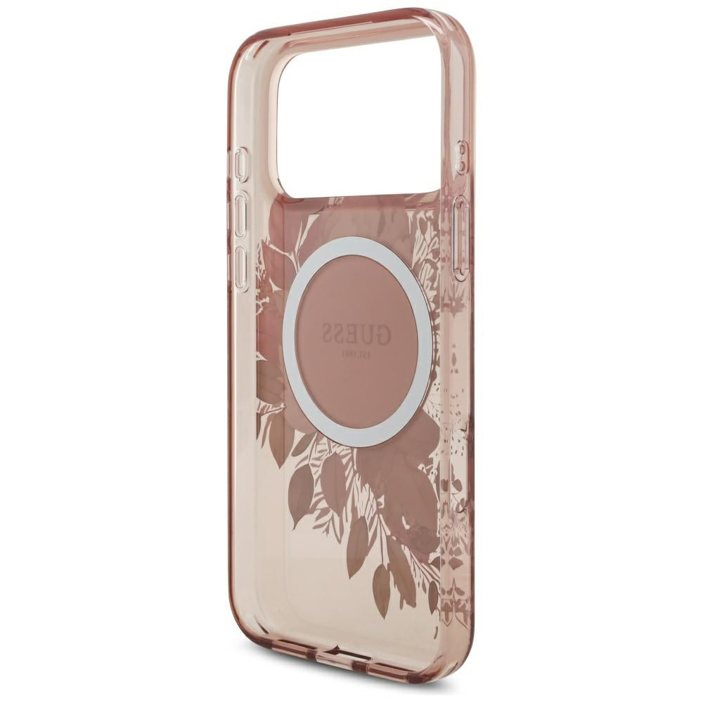 MagSafe torbica za Apple iPhone 17 Pro Max, Guess, IML Flowers with Pearl Strap, Roza