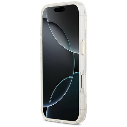 Futrola MagSafe za Apple iPhone 17 Pro Max, Guess, IML Metal Glitter Flowers Triangle, Bijela