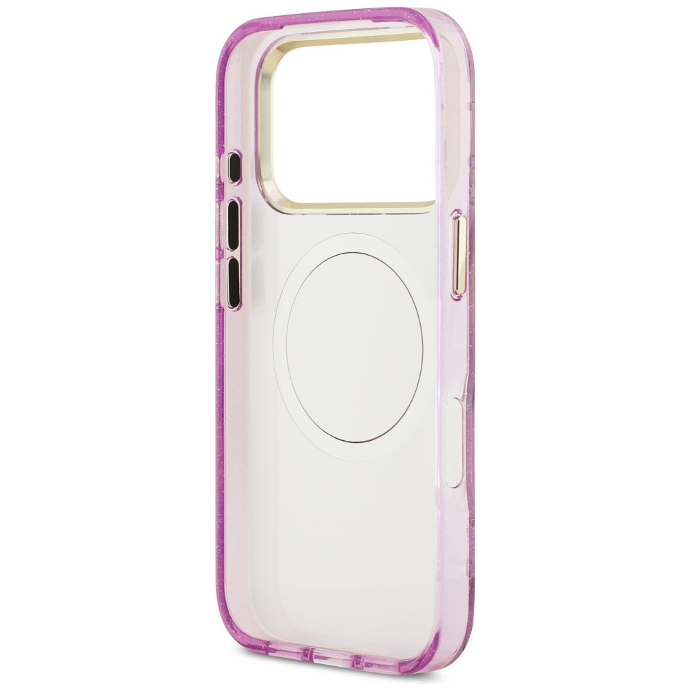 Futrola MagSafe za Apple iPhone 17 Pro Max, Guess, IML Metal Glitter Flowers Triangle, Ljubičasta