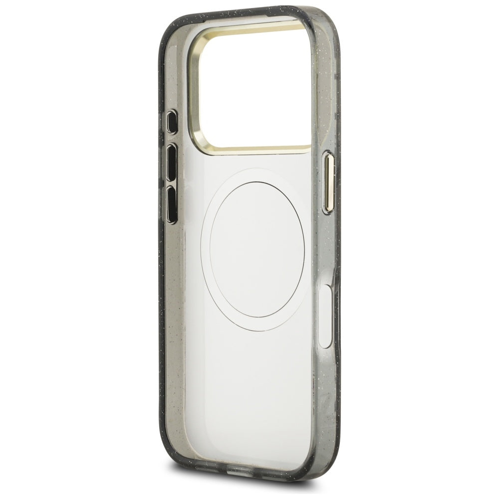 Husa MagSafe za Apple iPhone 17 Pro Max, Guess, IML Metal Glitter Flowers Triangle, Crna