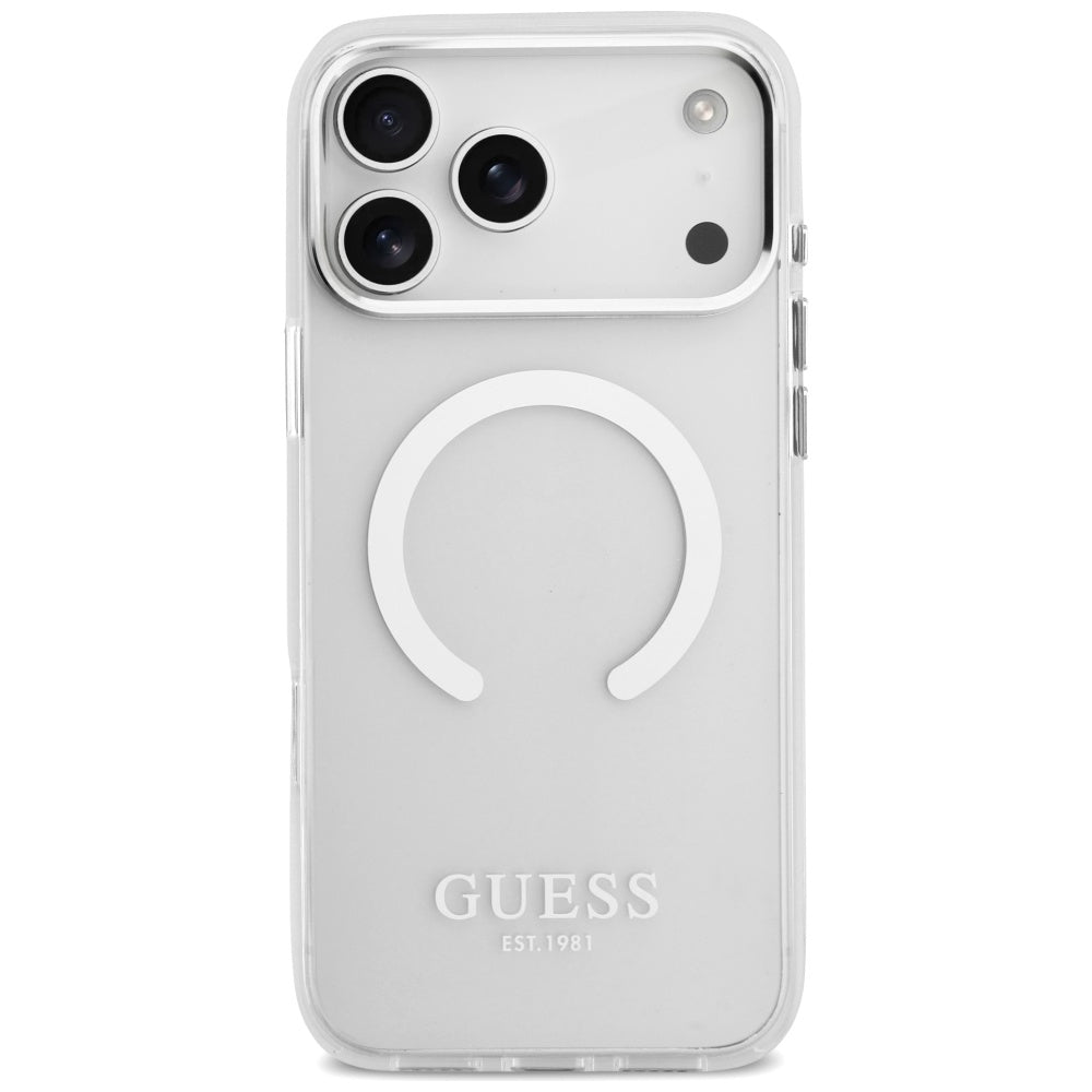 Futrola MagSafe za Apple iPhone 17 Pro Max, Guess, Metal Outline, Srebrna