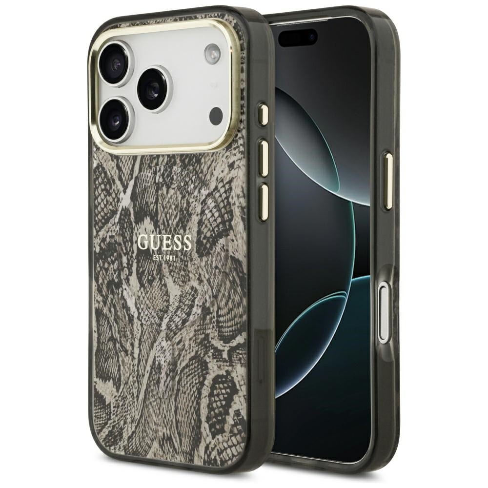 Husa MagSafe za Apple iPhone 17 Pro Max, Guess, Python uzorak, smeđa