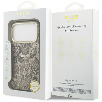 Husa MagSafe za Apple iPhone 17 Pro Max, Guess, Python uzorak, smeđa