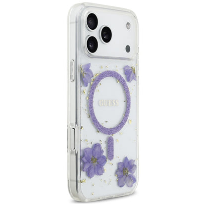 MagSafe torbica za Apple iPhone 17 Pro Max, Guess, Resin Flowers and Glitter, Ljubičasta