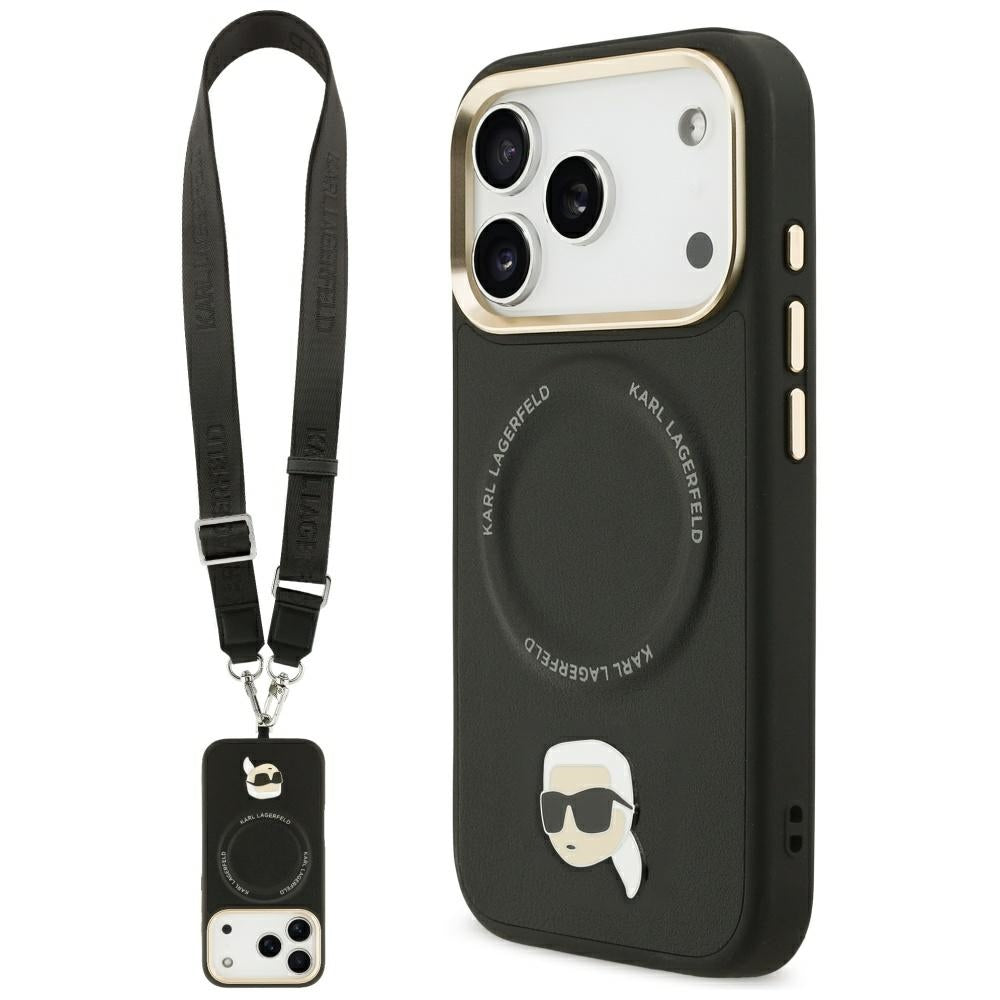 Futrola MagSafe za Apple iPhone 17 Pro Max, Karl Lagerfeld, Big Strap Karl Metal Logo, Crna