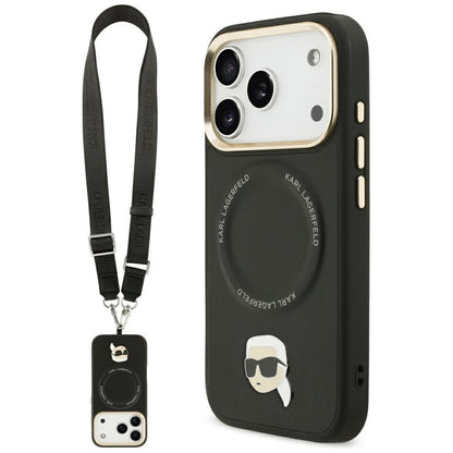 Futrola MagSafe za Apple iPhone 17 Pro Max, Karl Lagerfeld, Big Strap Karl Metal Logo, Crna