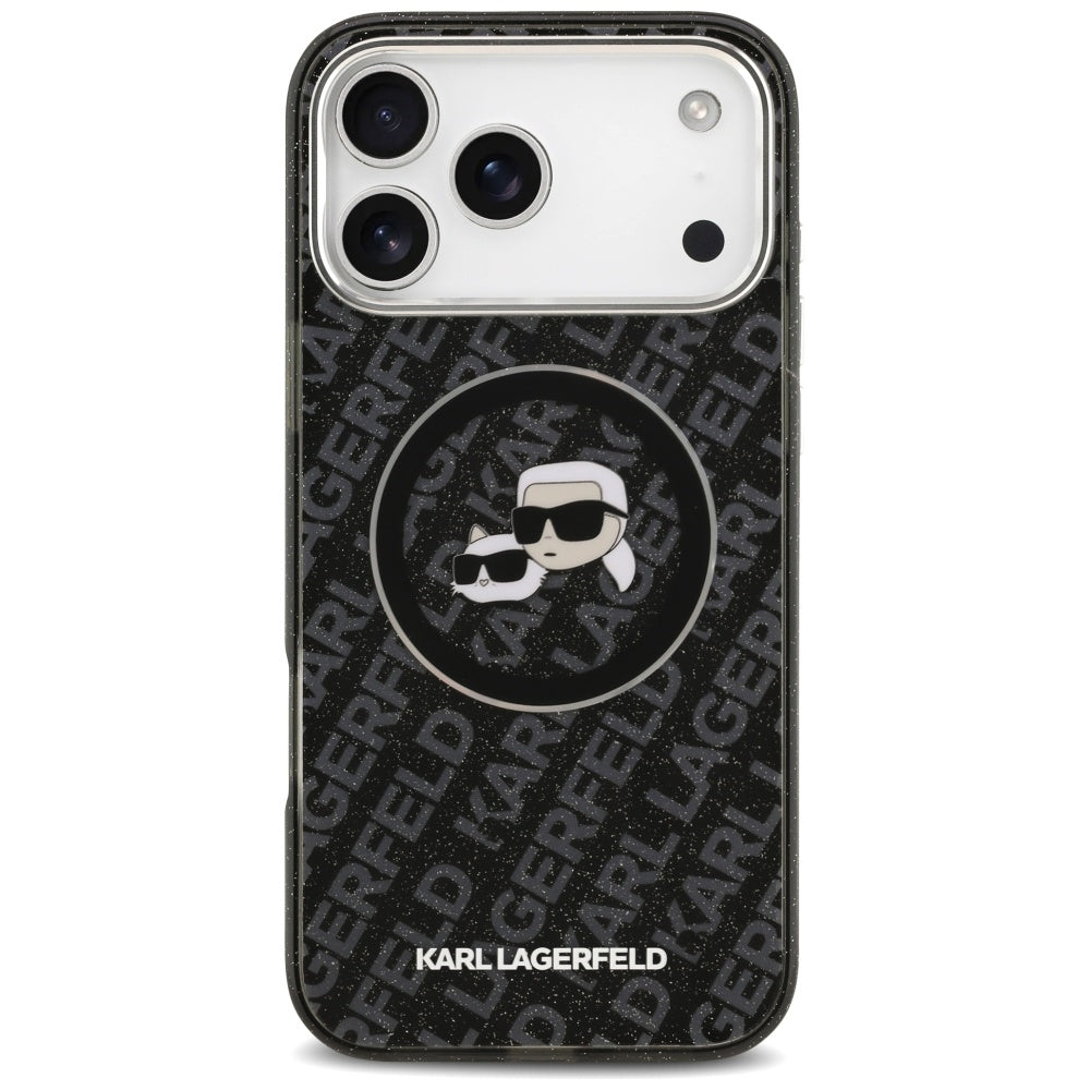 Futrola MagSafe za Apple iPhone 17 Pro Max, Karl Lagerfeld, Glitter Karl & Choupette Head, Crna