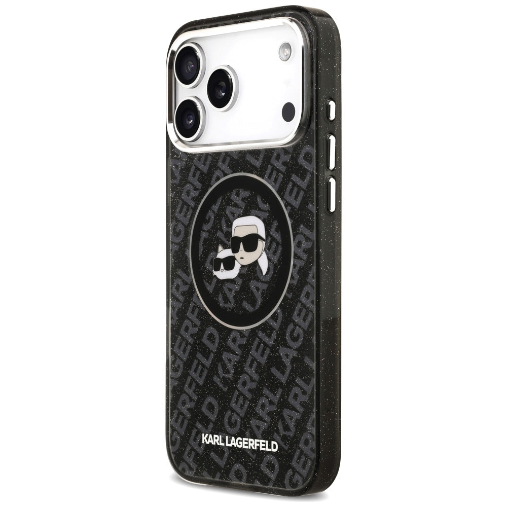 Futrola MagSafe za Apple iPhone 17 Pro Max, Karl Lagerfeld, Glitter Karl & Choupette Head, Crna