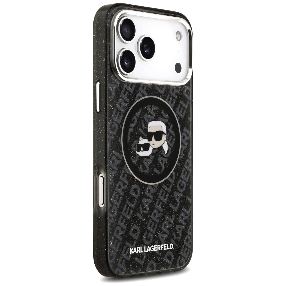 Futrola MagSafe za Apple iPhone 17 Pro Max, Karl Lagerfeld, Glitter Karl & Choupette Head, Crna