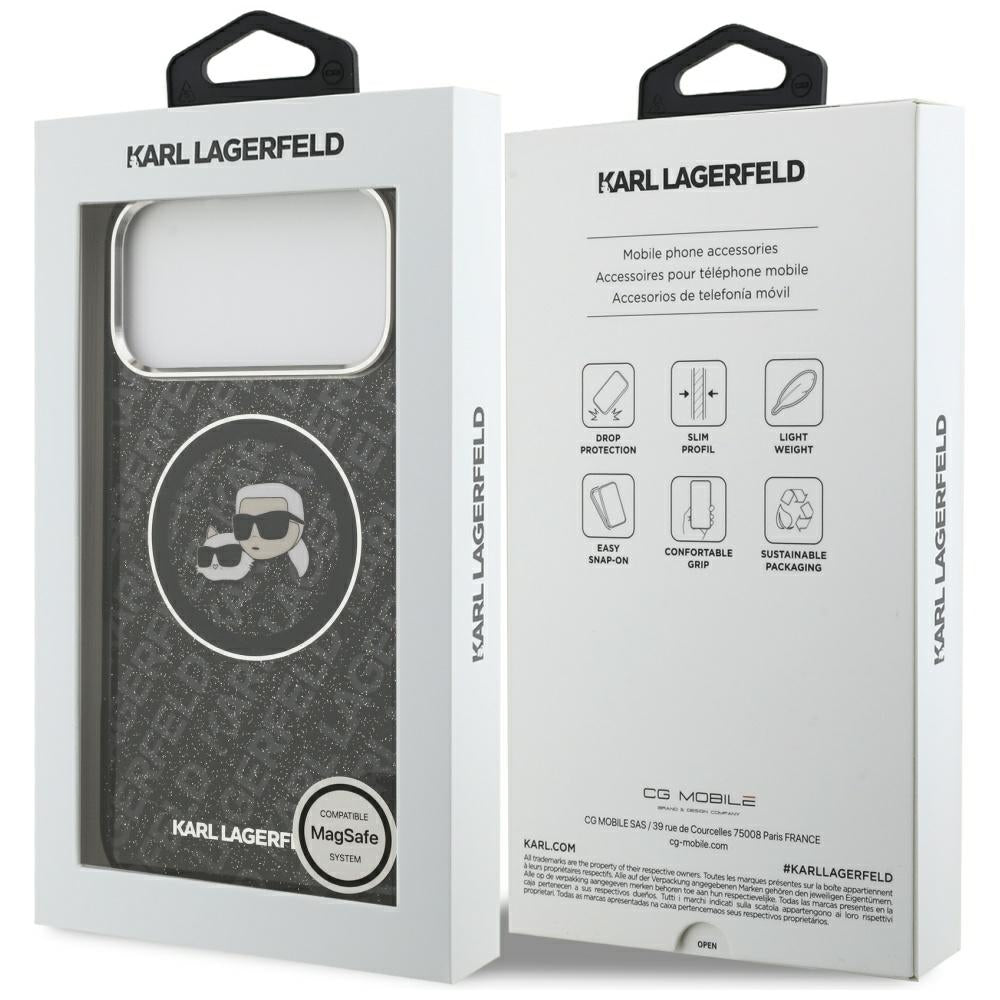 Futrola MagSafe za Apple iPhone 17 Pro Max, Karl Lagerfeld, Glitter Karl & Choupette Head, Crna