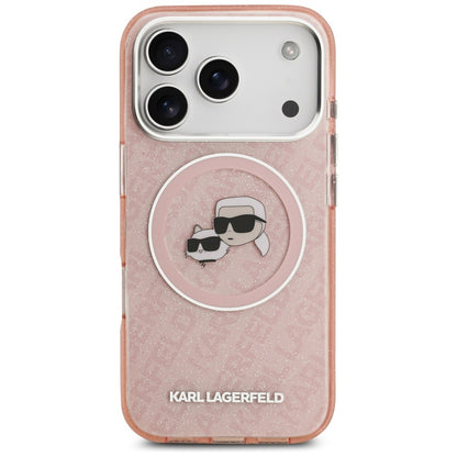 Futrola MagSafe za Apple iPhone 17 Pro Max, Karl Lagerfeld, Glitter Karl & Choupette Head, Roza