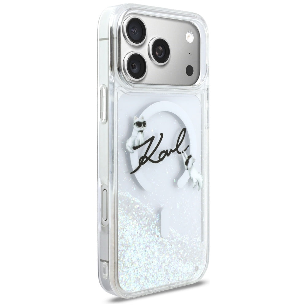 MagSafe torbica za Apple iPhone 17 Pro Max, Karl Lagerfeld, Glitter Karl Script Logo, Prozirna