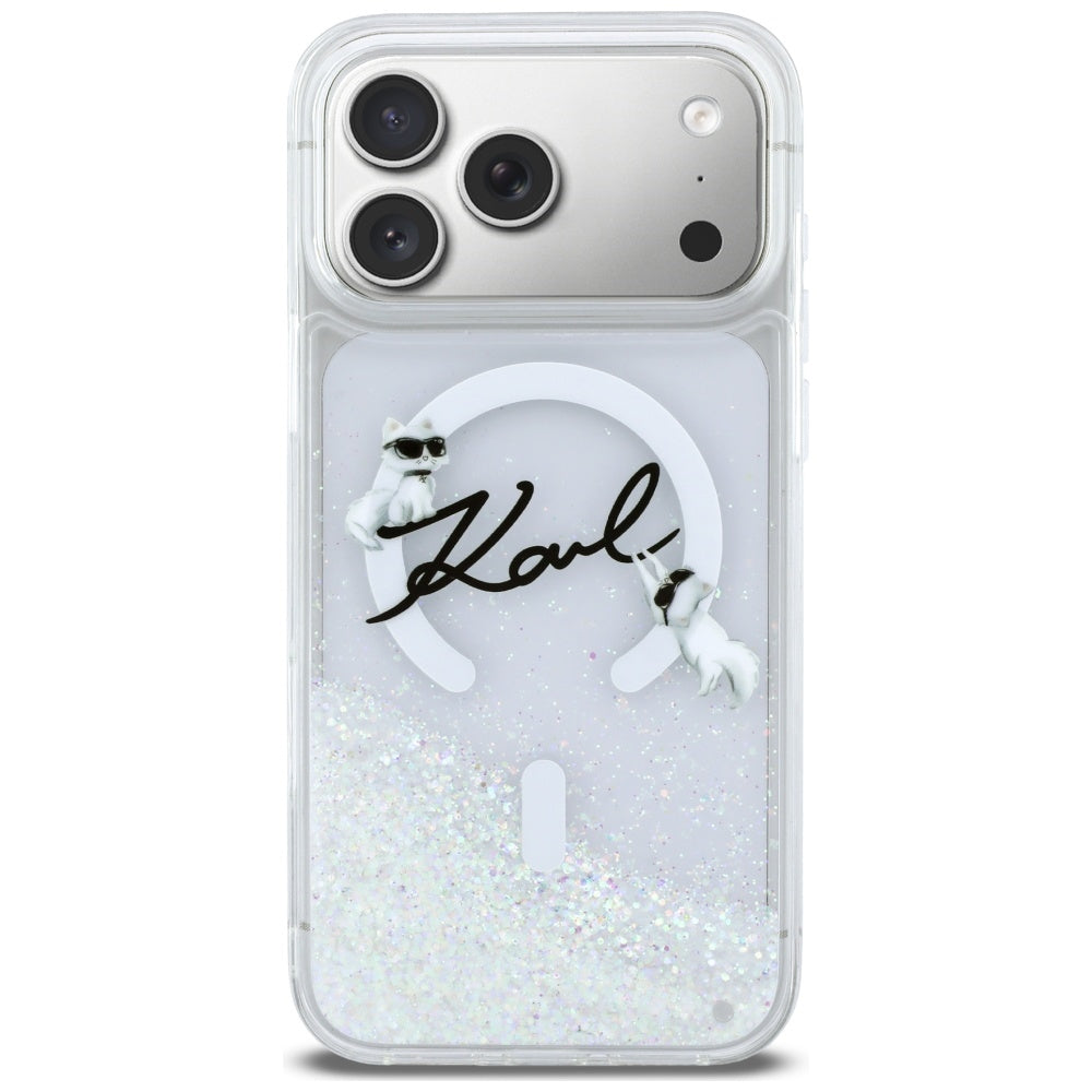 MagSafe torbica za Apple iPhone 17 Pro Max, Karl Lagerfeld, Glitter Karl Script Logo, Prozirna