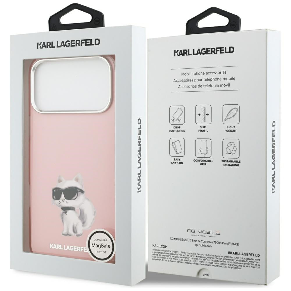 Futrola MagSafe za Apple iPhone 17 Pro Max, Karl Lagerfeld, IML Aquarelle Logo Choupette, Roza