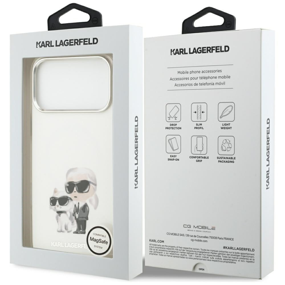 Futrola MagSafe za Apple iPhone 17 Pro Max, Karl Lagerfeld, IML Aquarelle Logo Karl & Choupette, Bijela