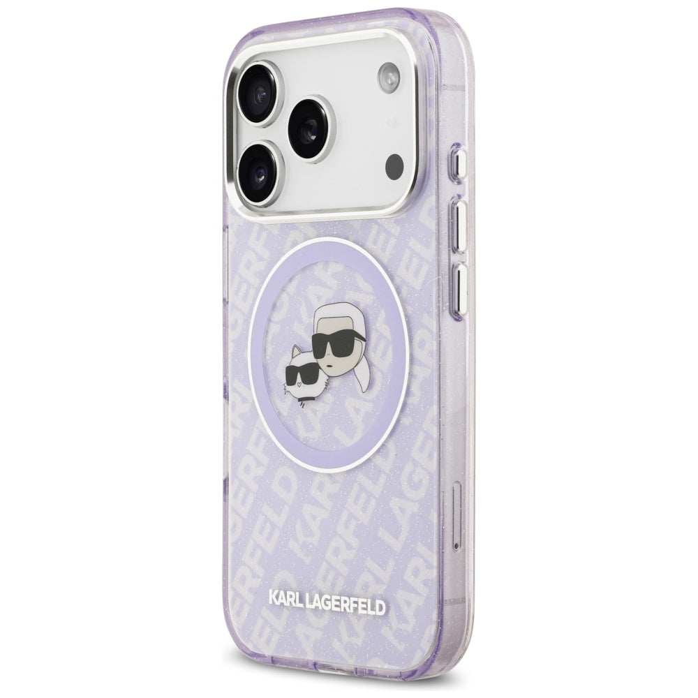 Futrola MagSafe za Apple iPhone 17 Pro Max, Karl Lagerfeld, IML Glitter Karl & Choupette`s Heads, Ljubičasta