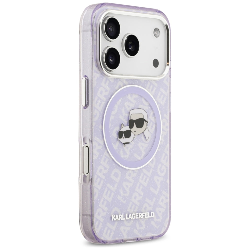 Futrola MagSafe za Apple iPhone 17 Pro Max, Karl Lagerfeld, IML Glitter Karl & Choupette`s Heads, Ljubičasta