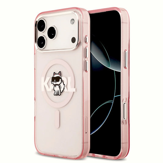 Futrola MagSafe za Apple iPhone 17 Pro Max, Karl Lagerfeld, IML Sketch Logo Choupette, Roza