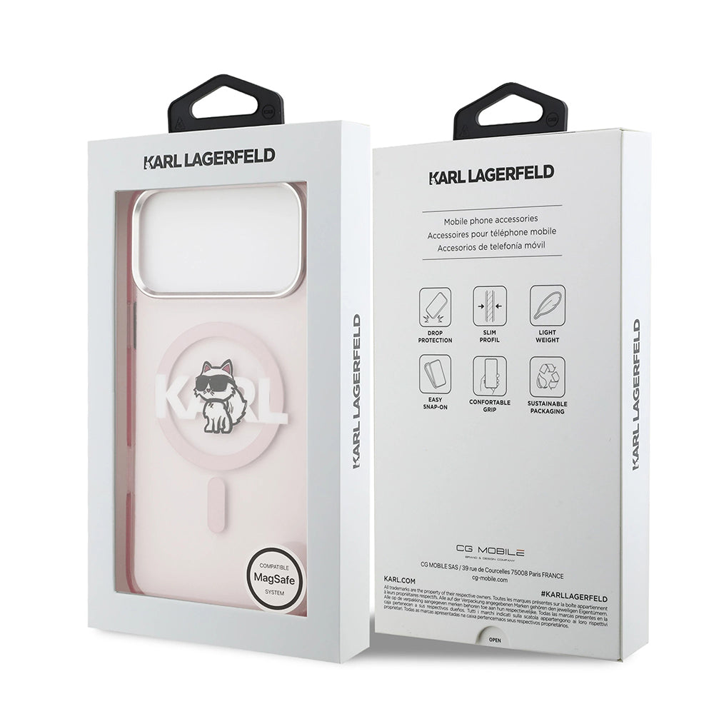 Futrola MagSafe za Apple iPhone 17 Pro Max, Karl Lagerfeld, IML Sketch Logo Choupette, Roza