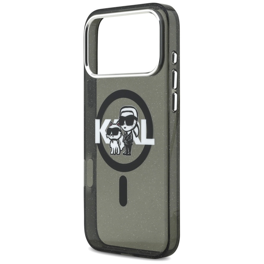 Futrola MagSafe za Apple iPhone 17 Pro Max, Karl Lagerfeld, IML Sketch Logo Glitter Karl & Choupette, Crna