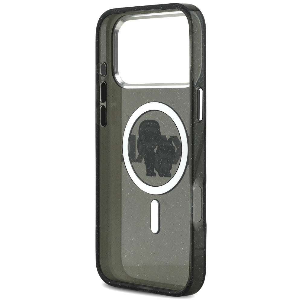 Futrola MagSafe za Apple iPhone 17 Pro Max, Karl Lagerfeld, IML Sketch Logo Glitter Karl & Choupette, Crna
